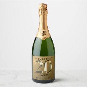 Metaalgoud 20e verjaardag sparkling wijnetiket