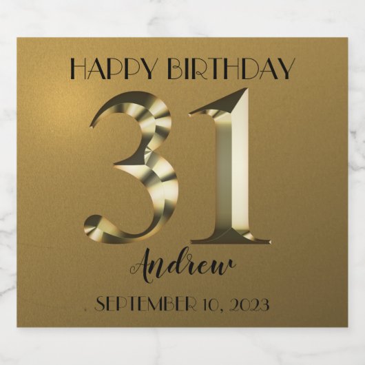 Metaalgoud 31e verjaardag sparkling wijnetiket (Enkel label)