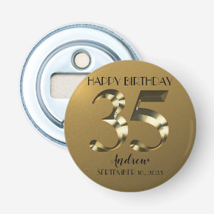 Metaalgoud 35e verjaardag button flesopener