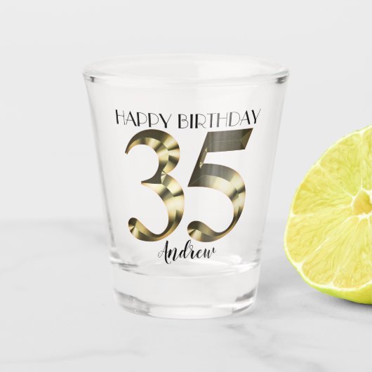 Metaalgoud 35e verjaardag shot glas (Voorkant)