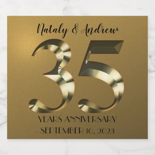 Metaalgoud 35th Wedding Jubileum Sparkling Wijnetiket (Enkel label)