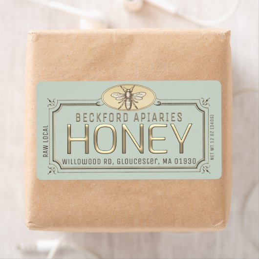Metaalgoud 3D-omhuld honingetiket met bijen Etiket (Insitu)