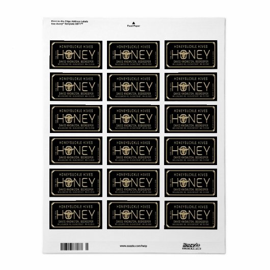 Metaalgoud 3D-omhuld honingetiket met bijen Etiket (Full Sheet)