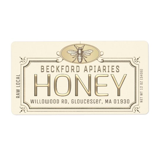 Metaalgoud 3D-omhuld honingetiket met bijen Etiket (Voorkant)