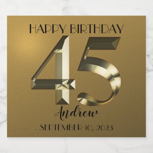 Metaalgoud 45e verjaardag sparkling wijnetiket (Enkel label)