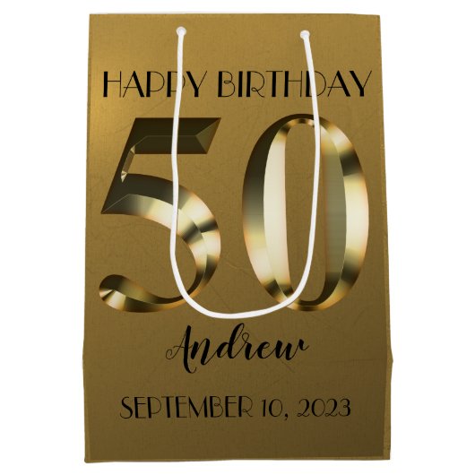 Metaalgoud 50e verjaardag medium cadeauzakje (Achterkant)