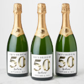 Metaalgoud 50th Happy Birthday Sparkling Wijnetiket (Flessen)