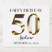 Metaalgoud 50th Happy Birthday Sparkling Wijnetiket (Enkel label)