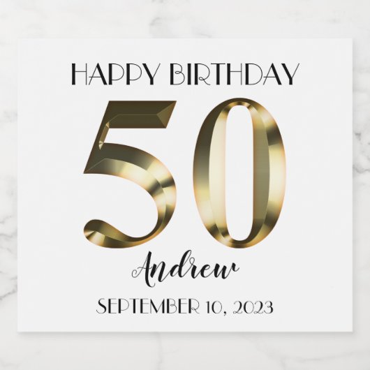 Metaalgoud 50th Happy Birthday Sparkling Wijnetiket (Enkel label)