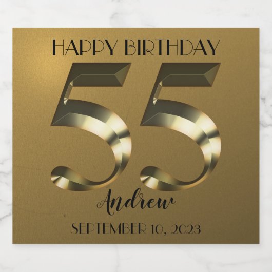 Metaalgoud 55e verjaardag sparkling wijnetiket (Enkel label)