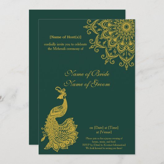  metaalgoud Emerald Mehendi Indii Kaart (Voorkant / Achterkant)