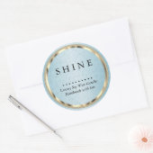 Metaalgoud en Blauwe Glitters Ronde Sticker (Envelop)