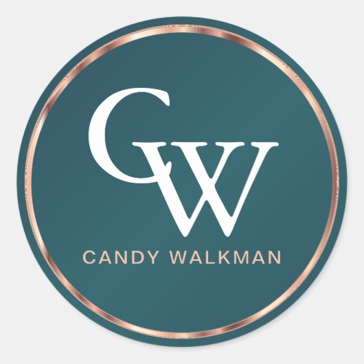 Metaalgoud en Blauwgroen Roos Ronde Sticker (Voorkant)