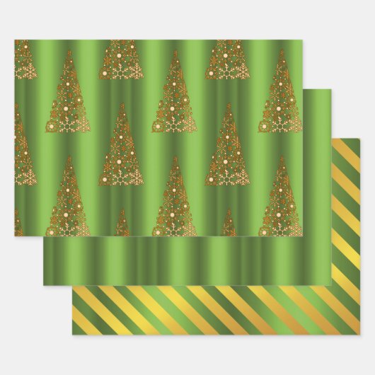 Metaalgoud en groene kerst inpakpapier vel (Set)