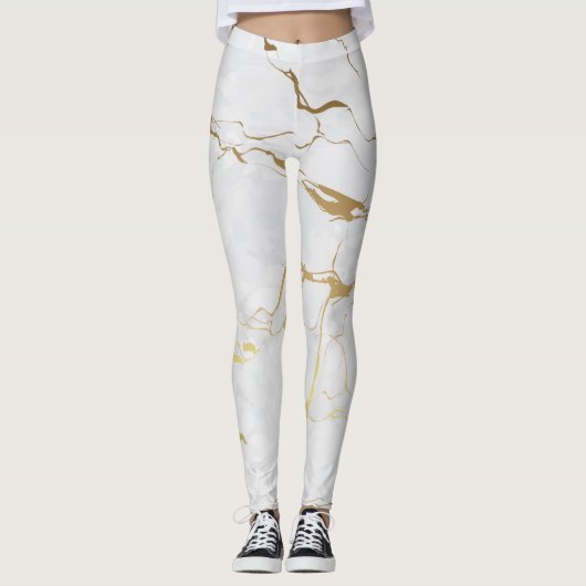 Metaalgoud en wit gemarmerd leggings (Voorkant)