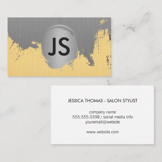 Metaalgoud en zilver geborsteld/monogram visitekaartje (Voorkant / Achterkant)