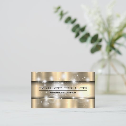 Metaalgoud | Sparkle Bokeh Glow Visitekaartje (Staand voorkant)