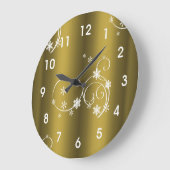 Metaalgoud, witte zwitjes kerstmis grote klok (Hoek)