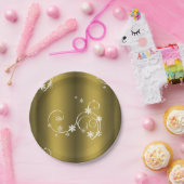 Metaalgoud, witte zwitjes kerstmis papieren bordje (Feest)