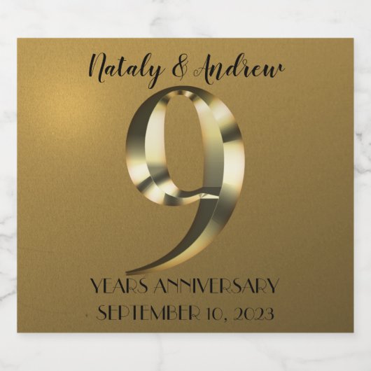 Metaalgouden 9e Jubileum voor weddenschappen Sparkling Wijnetiket (Enkel label)