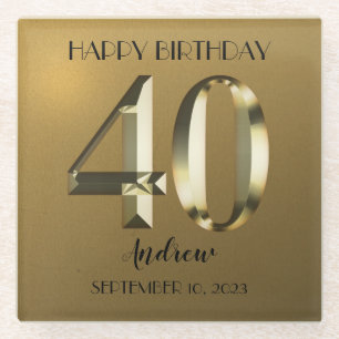 Metaalgouden folie 40e verjaardag glazen onderzetter