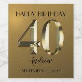 Metaalgouden folie 40e verjaardag wijn etiket (Enkel label)