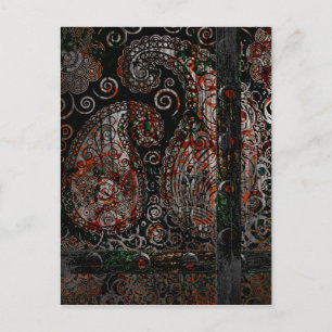 Metaalgrunge Paisley Red Rust Grey met rivieren Briefkaart