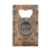 Metaalknop op oude houten deur kredietkaart flessenopener (Achterkant)