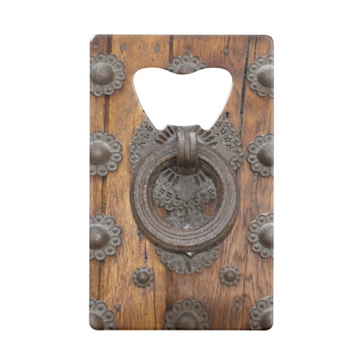 Metaalknop op oude houten deur kredietkaart flessenopener (Achterkant)