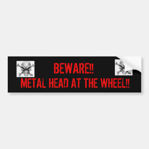 Metaalkop op het wiel bumpersticker