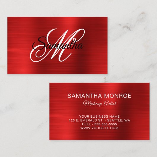 Metaalrood Folie Fancy Monogram Visitekaartje (Voorkant / Achterkant)