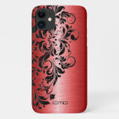 Metaalrood geborsteld aluminium zwarte zijde Case-Mate iPhone case (Achterkant)