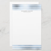 metaalstrepen blauw modern Monogram Briefpapier (Voorkant / Achterkant)
