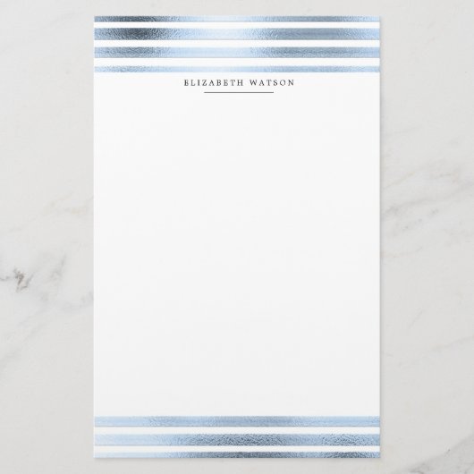 metaalstrepen blauw modern Monogram Briefpapier (Voorkant)