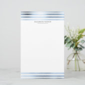 metaalstrepen blauw modern Monogram Briefpapier (Staand voorkant)