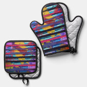 Metaalstrepen Ovenwant & Pannenlap Set (Voorkant / Achterkant)