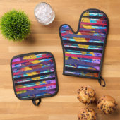 Metaalstrepen Ovenwant & Pannenlap Set (Top down)