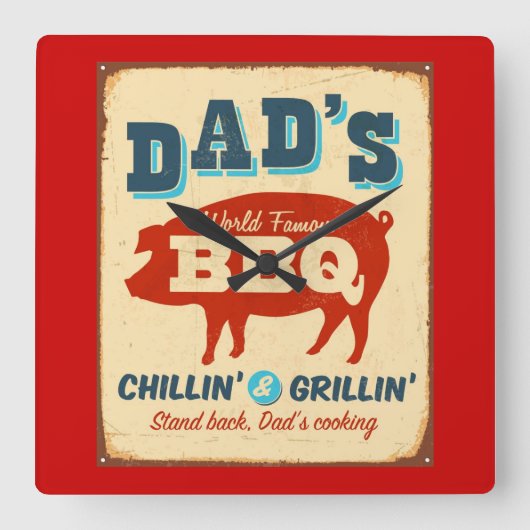metaalteken - Papa's BBQ Vierkante Klok (Voorkant)