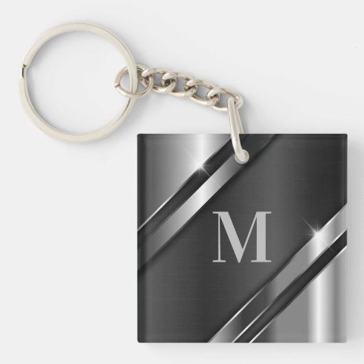 Metaaltextuur monogram sleutelhanger (Voorkant)