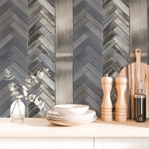 Metaalzilver en grijze Chevron Herringbone Behang