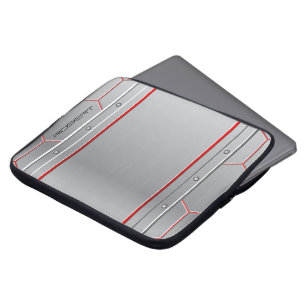 Metaalzilver geometrisch vormgegeven rood accent laptop sleeve