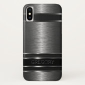 Metaalzwart en grijze strepen Case-Mate iPhone case (Achterkant)