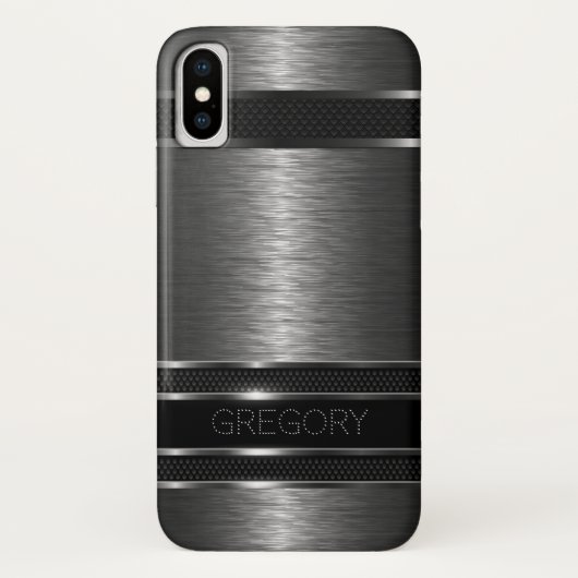 Metaalzwart en grijze strepen Case-Mate iPhone case (Achterkant)