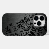 Metaalzwart geborsteld aluminium & zwarte kant Case-Mate iPhone case (Achterkant (horizontaal))