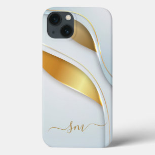 Metal 3-D look Calligrafie Initialen Gold White iPhone 13 Hoesje