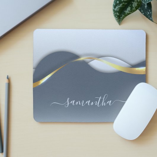 Metal 3-D look Calligraphy Gold Monogram Wave Muismat