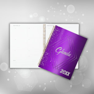 Métal brossé violet moderne avec Monogramme argent