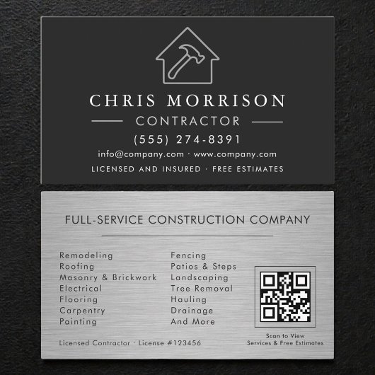 Metal Building Construction Black Silver QR Code Visitekaartje