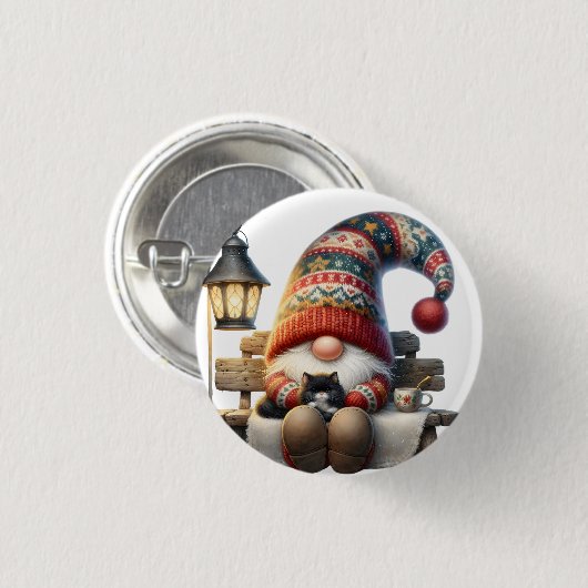 Metal Button Pin Winter Gnome (Voorkant /achterkant)
