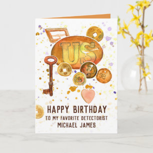 Metal Detecting Happy Birthday Custom Name Kaart